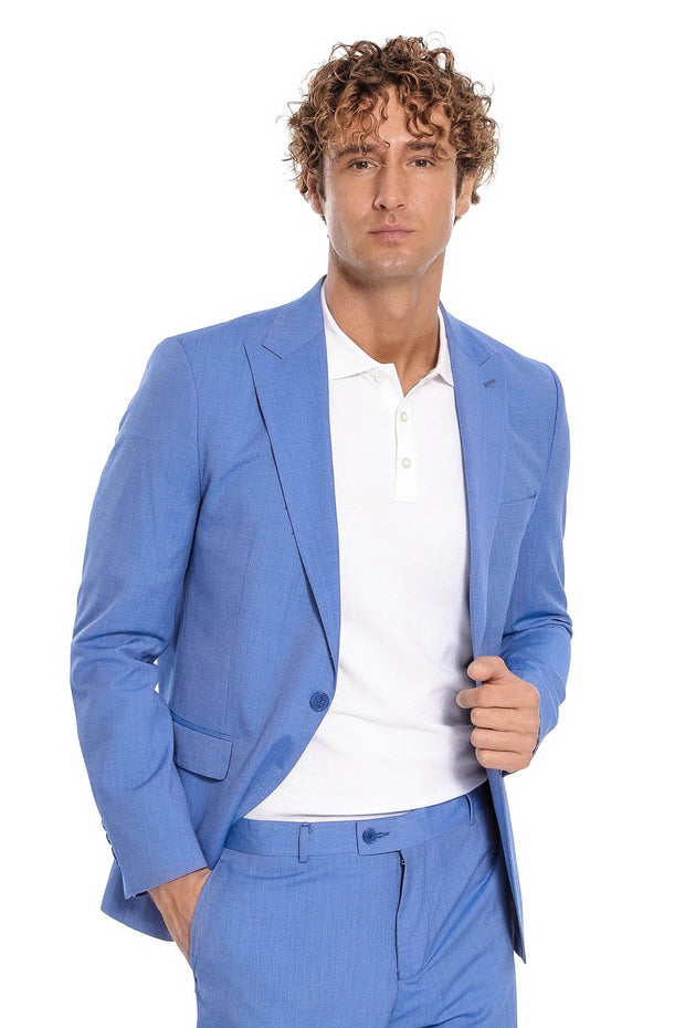 Patterned 2 Piece Slim Fit Light Blue Men Suit - Wessi