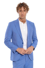 Patterned 2 Piece Slim Fit Light Blue Men Suit - Wessi