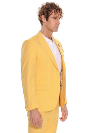 2 Piece Patterned Slim Fit Yellow Men Suit - Wessi