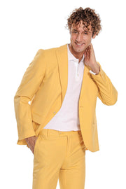 2 Piece Patterned Slim Fit Yellow Men Suit - Wessi