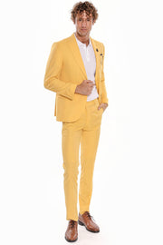 2 Piece Patterned Slim Fit Yellow Men Suit - Wessi