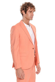 2 Piece Patterned Slim Fit Orange Men Suit - Wessi