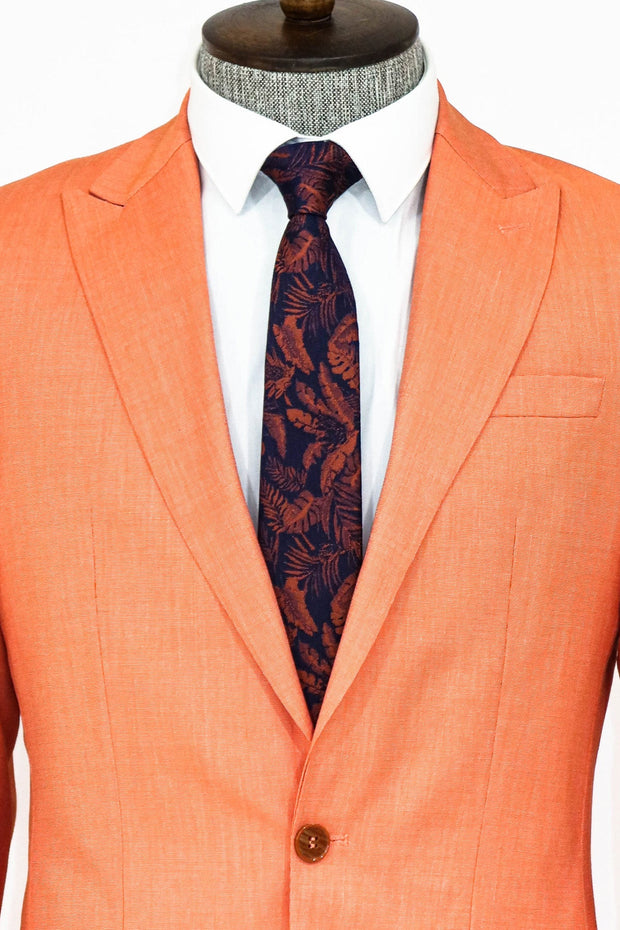 2 Piece Patterned Slim Fit Orange Men Suit - Wessi