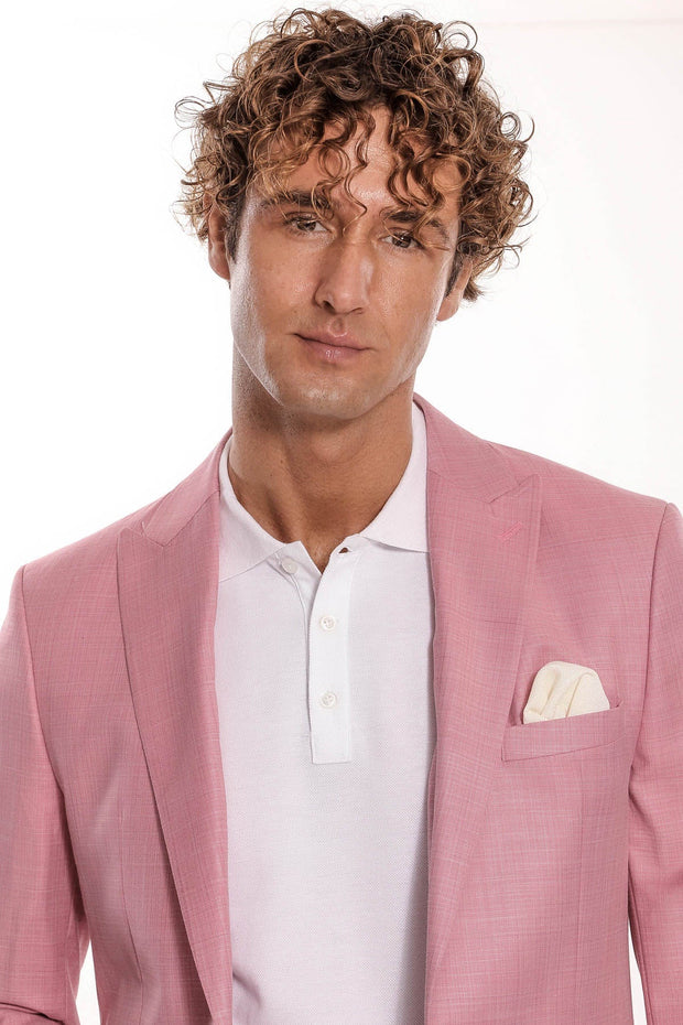 Patterned 2 Piece Slim Fit Pink Men Suit - Wessi