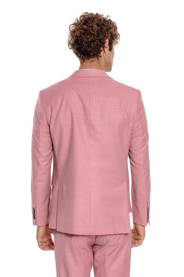 Patterned 2 Piece Slim Fit Pink Men Suit - Wessi