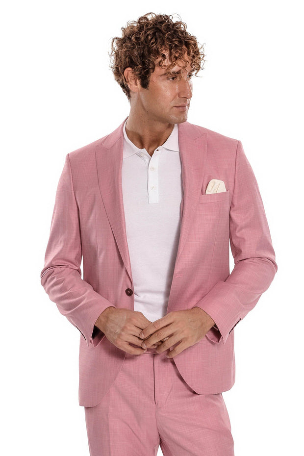 Patterned 2 Piece Slim Fit Pink Men Suit - Wessi