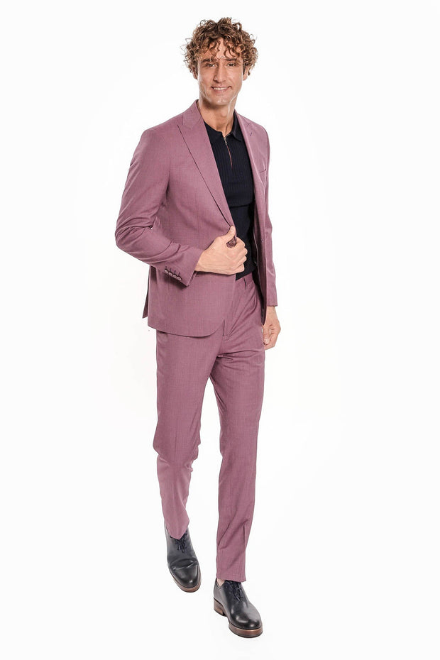 2 Piece Patterned Slim Fit Purple Men Suit - Wessi