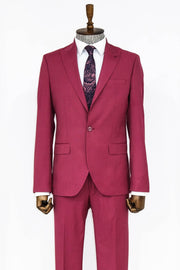 2 Piece Patterned Slim Fit Magenta Men Suit - Wessi