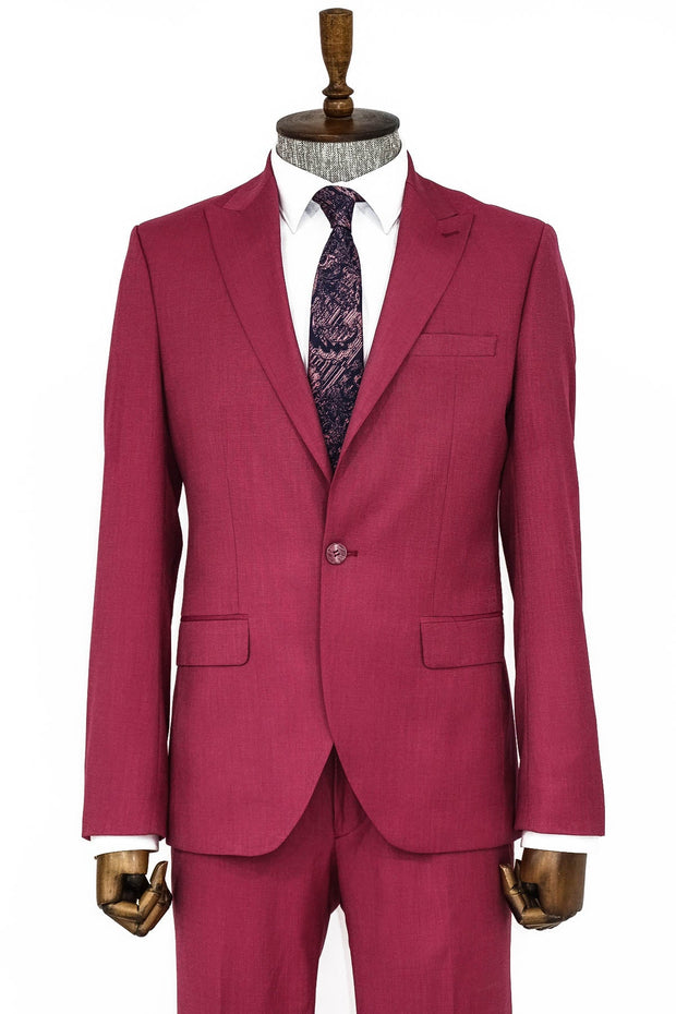 2 Piece Patterned Slim Fit Magenta Men Suit - Wessi