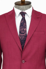 2 Piece Patterned Slim Fit Magenta Men Suit - Wessi