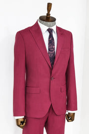 2 Piece Patterned Slim Fit Magenta Men Suit - Wessi