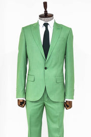 2 Piece Patterned Slim Fit Green Men Suit - Wessi