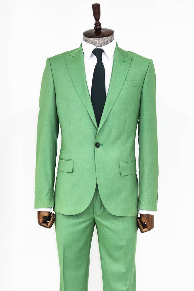 2 Piece Patterned Slim Fit Green Men Suit - Wessi