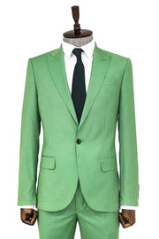 2 Piece Patterned Slim Fit Green Men Suit - Wessi