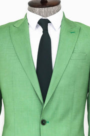 2 Piece Patterned Slim Fit Green Men Suit - Wessi