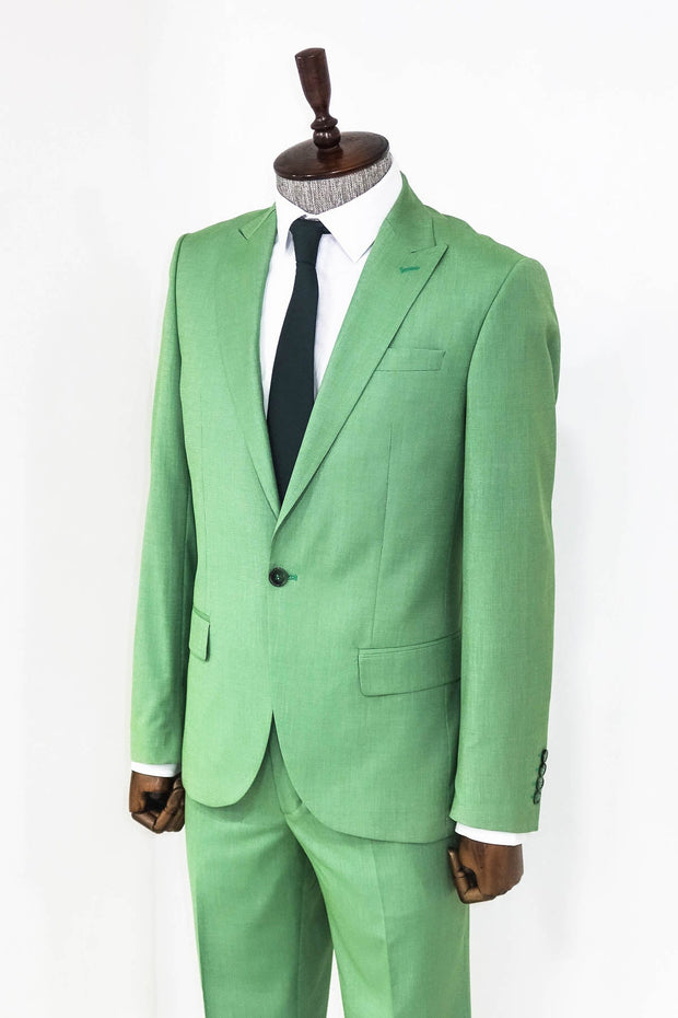 2 Piece Patterned Slim Fit Green Men Suit - Wessi