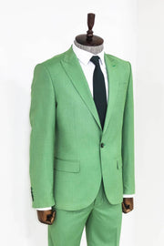 2 Piece Patterned Slim Fit Green Men Suit - Wessi