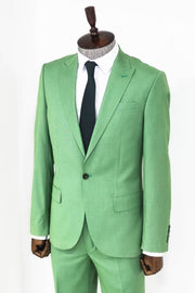 2 Piece Patterned Slim Fit Green Men Suit - Wessi