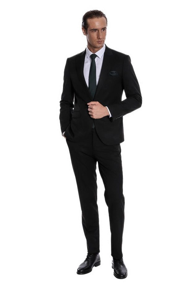 Plain 2 Piece Slim Fit Black Men Suit - Wessi