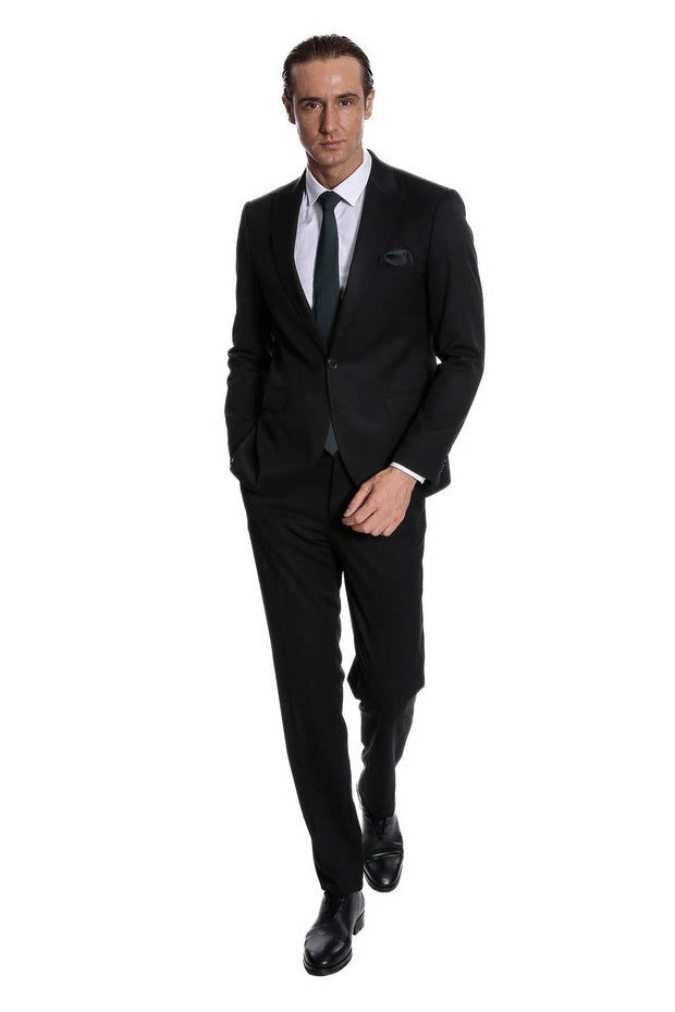 Plain 2 Piece Slim Fit Black Men Suit - Wessi