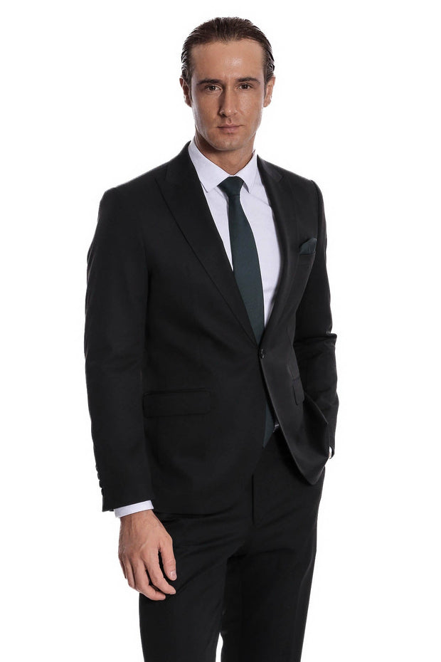 Plain 2 Piece Slim Fit Black Men Suit - Wessi