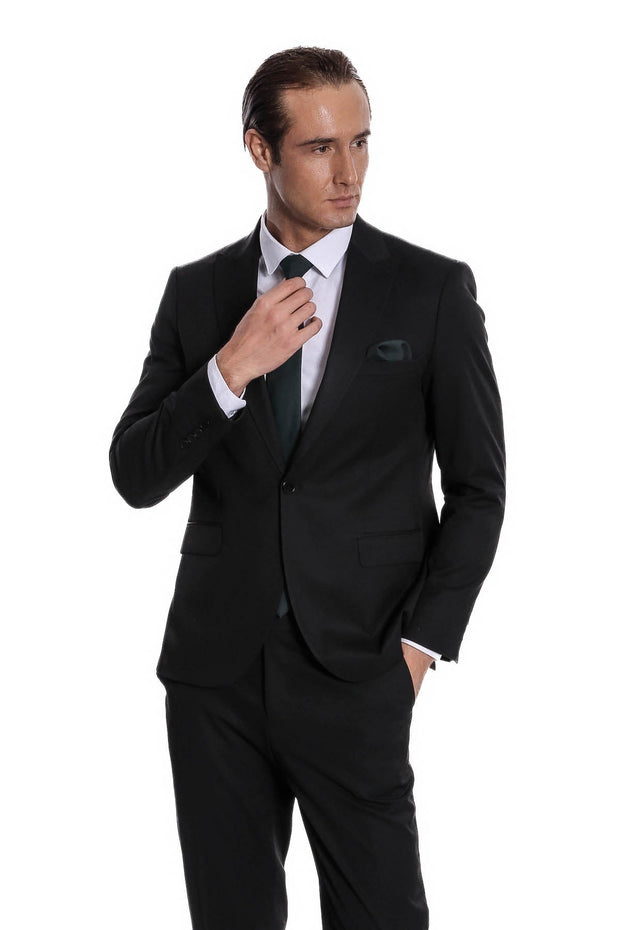 Plain 2 Piece Slim Fit Black Men Suit - Wessi