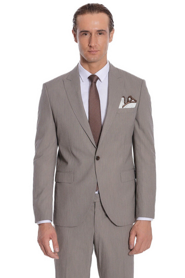 Plain 2 Piece Slim Fit Dark Grey Men Suit - Wessi