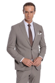 Plain 2 Piece Slim Fit Dark Grey Men Suit - Wessi