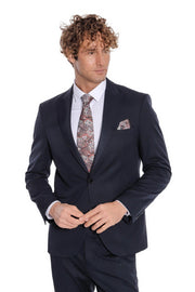 Plain 2 Piece Slim Fit Dark Blue Men Suit - Wessi