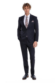 Plain 2 Piece Slim Fit Dark Blue Men Suit - Wessi