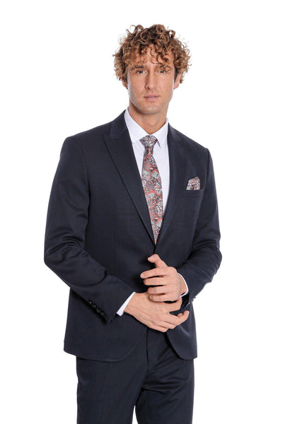 Plain 2 Piece Slim Fit Dark Blue Men Suit - Wessi