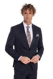 Plain 2 Piece Slim Fit Dark Blue Men Suit - Wessi