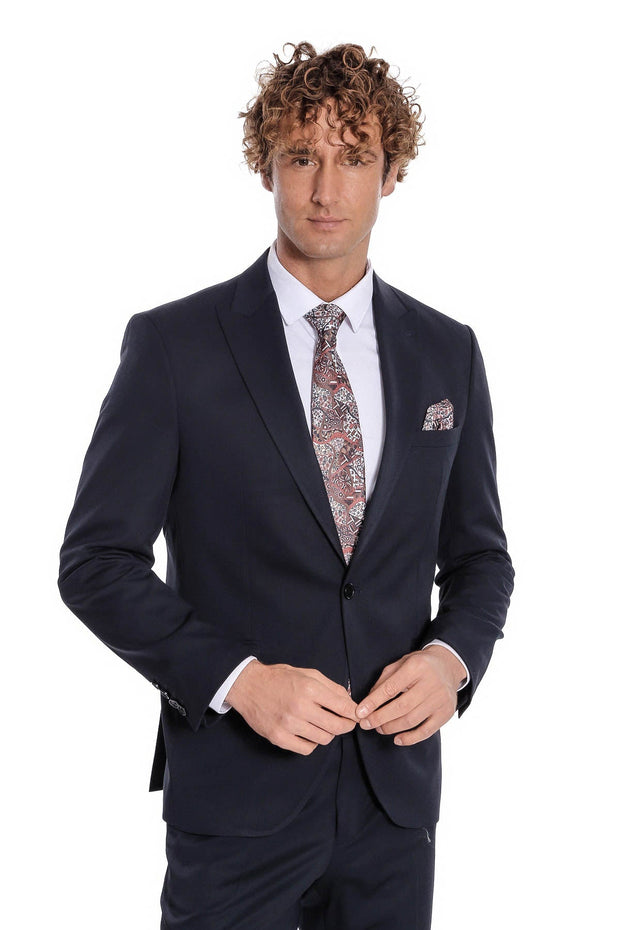 Plain 2 Piece Slim Fit Dark Blue Men Suit - Wessi