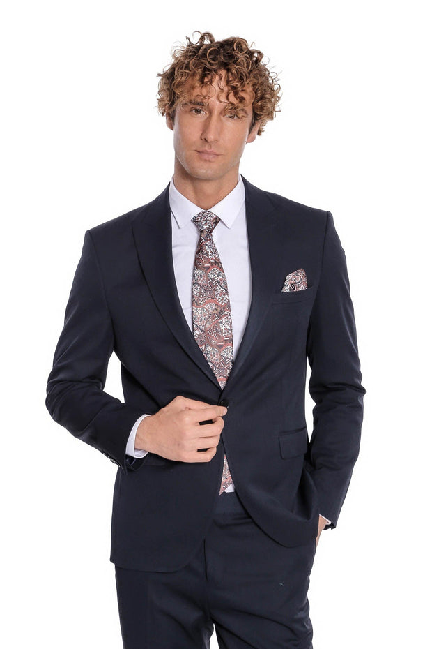 Plain 2 Piece Slim Fit Dark Blue Men Suit - Wessi