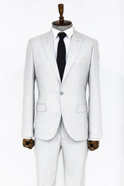 Plain 2 Piece Slim Fit Light Grey Men Suit - Wessi