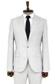 Plain 2 Piece Slim Fit Light Grey Men Suit - Wessi