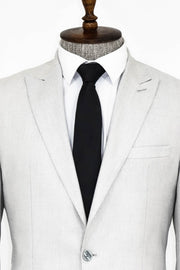 Plain 2 Piece Slim Fit Light Grey Men Suit - Wessi