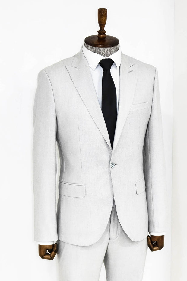 Plain 2 Piece Slim Fit Light Grey Men Suit - Wessi