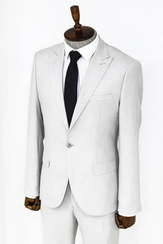 Plain 2 Piece Slim Fit Light Grey Men Suit - Wessi