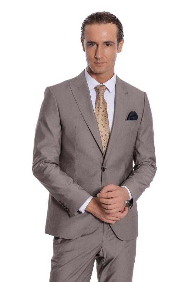 Plain 2 Piece Slim Fit Light Brown Men Suit - Wessi