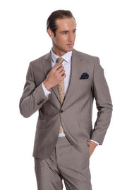 Plain 2 Piece Slim Fit Light Brown Men Suit - Wessi