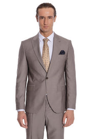 Plain 2 Piece Slim Fit Light Brown Men Suit - Wessi