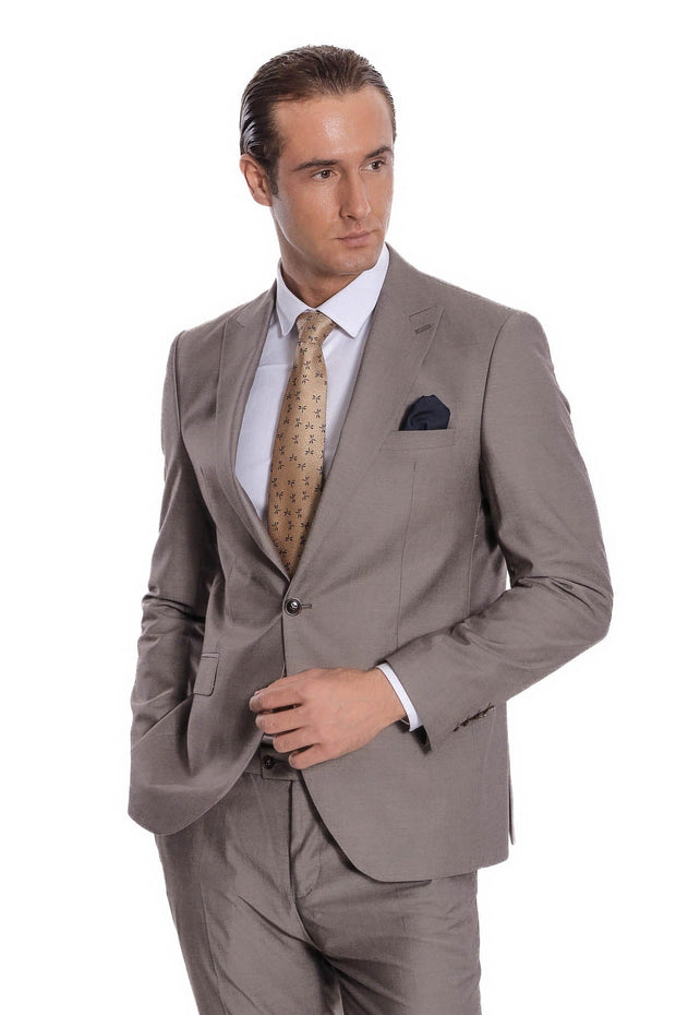 Plain 2 Piece Slim Fit Light Brown Men Suit - Wessi