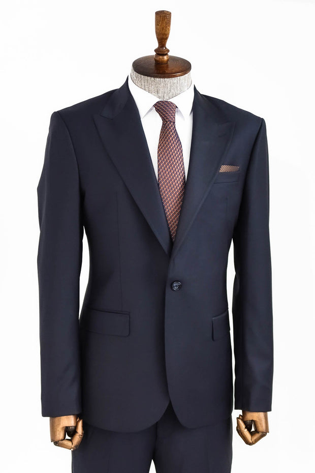 Wool Navy Blue Men Suit - Wessi