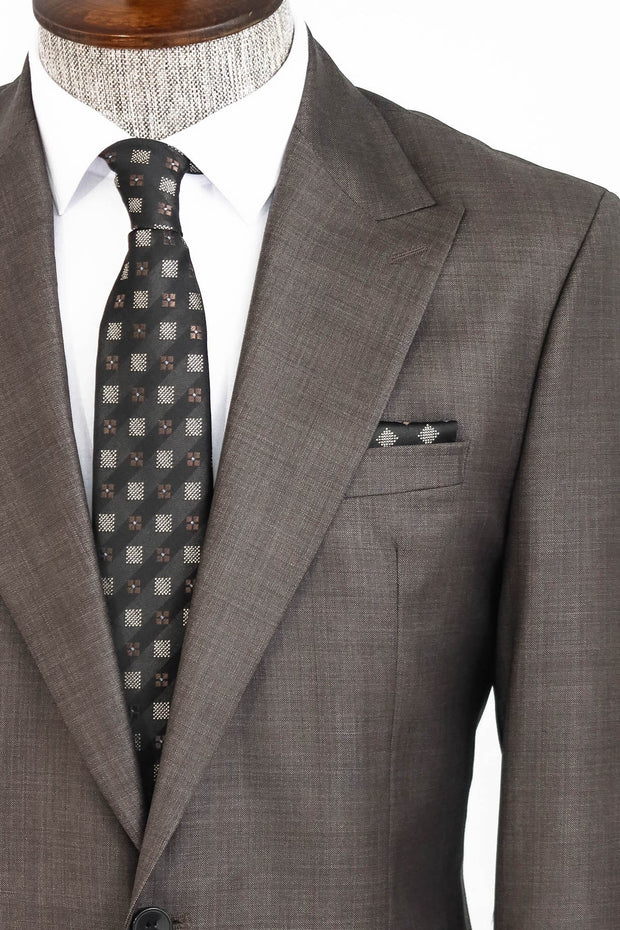 Wool Slim Fit Brown Men Suit - Wessi