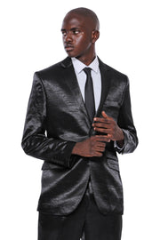 Two Piece Two Buttons Patterned Satin Black Men Suit