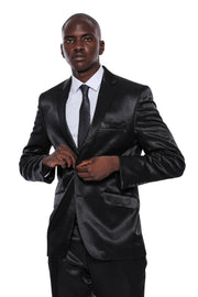 Two Buttons Two Piece Slim Fit Satin Black Men Suit