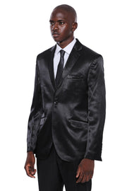 Two Buttons Two Piece Slim Fit Satin Black Men Suit