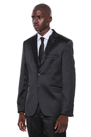 Two Buttons Two Piece Shiny Black Men Suit - Wessi