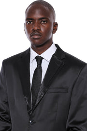 Two Buttons Two Piece Shiny Black Men Suit - Wessi